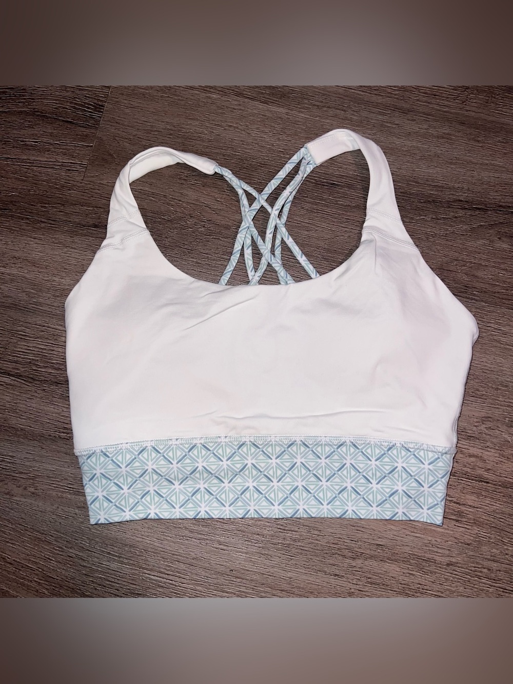 Southern Tide White Sports Bra with Light Blue Geometric Band, XS